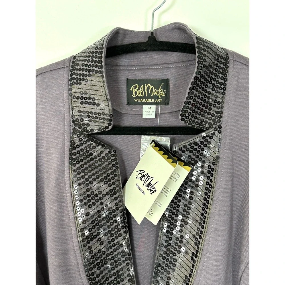 Bob Mackie Wearable Art QVC purple knit blazer black sequins womens M NWT‎